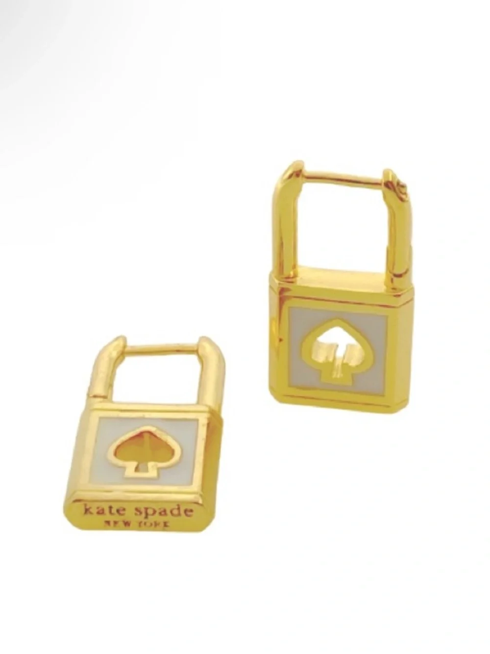 Kate Spade Lock Enamel Stud Earrings in white/gold NEW $89